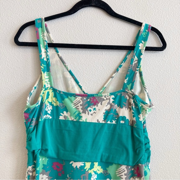 Patagonia Floral Sundress Teal Green Organic Cotton Stretch V Neck Active Large - Picture 5 of 6